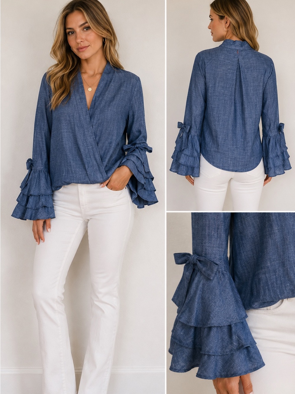 MISA Los Angeles Ruffled Bell Sleeve Top